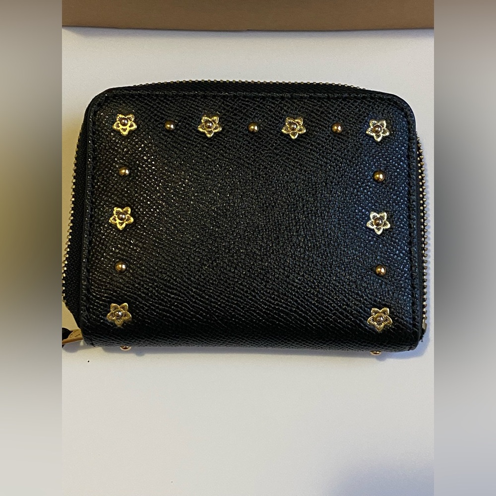 Coach Black Wallet with Gold Floral Details - Picture 3 of 5